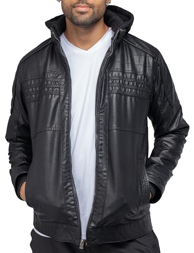 Image of X-Ray Men's Slim Fit Faux-Leather Moto Jacket with Removable Hood