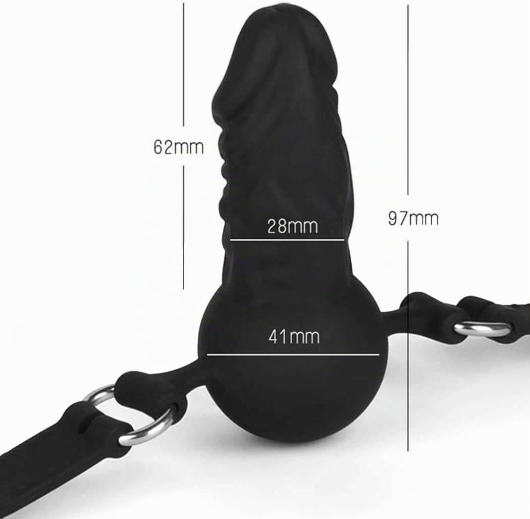 Gode SXOVO Gag Gode réaliste Bouche avec Boule Noir Silicone Noir Boule Pénis Réglable Bracelet SM Gode anus Masturbateur Sextoys