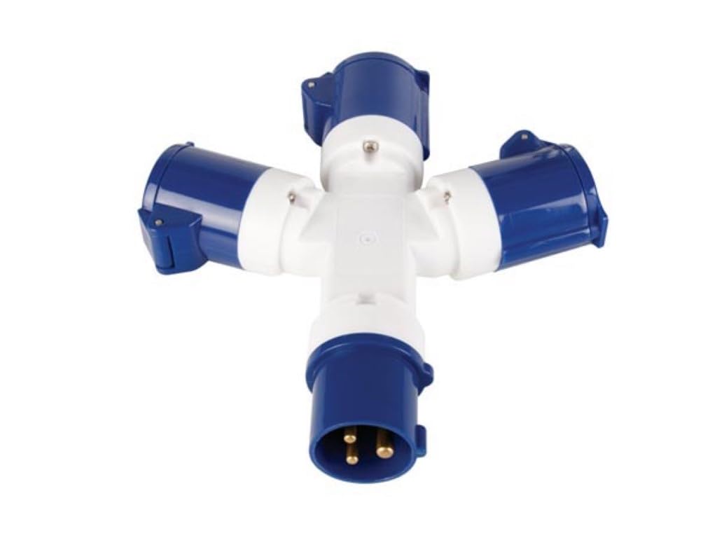 Perel Divisor de 3 vías, 16 A/230 V, 3500 W, CEE a 3 x CEE, para uso interior y exterior, abdominales, azul