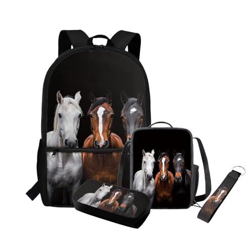 3D Horse Backpack for Teen Girls for Middle School 4 Piece School Bag Set with Lunch Bag Pencil Case Holder Keychain Girls Backpack 10-12 Years Old Casual Travel Bookbag Satchel Laptop Bags2