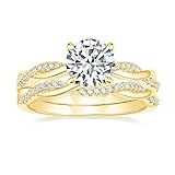 Mameloly Anillos de compromiso de 1,5 quilates para mujer, juego de anillos de novia redondos de circonita cúbica, anillo de boda torcido, infinito, juego de pavé tamaño 3-12, piedra, diamante blanco