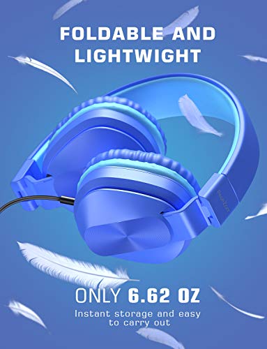 PeohZarr Headphones for Kids Students Girls Boys Teens Adults, Wired Headphones with Microphone, Folding Stereo Kids Headphones for Smartphone Tablet Laptop Computer Kindle MP3/4-Blue/Teal