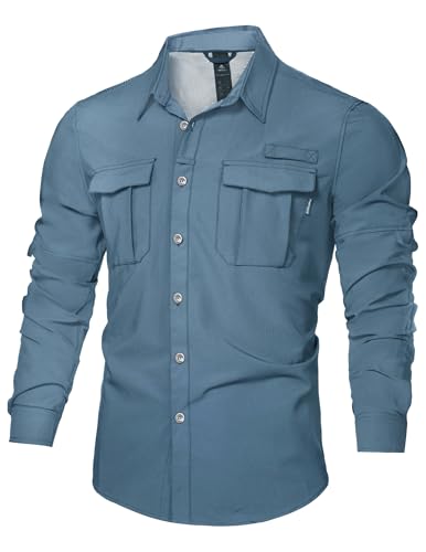 Haimont Men's UPF50+ Sun Protection Fishing Shirts Hiking Travel Shirts Button Down Long Sleeve Shirts with Pockets