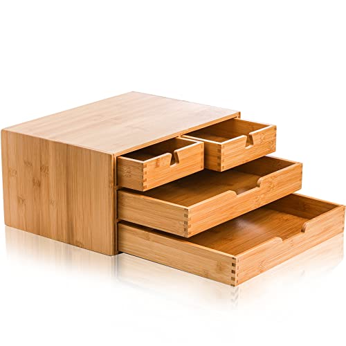 Deayou DE-BAMBOODESKORGANIZER-3T4D Bamboo Desk Organizer, Bamboo Storage Cabinet Box With 4 Drawers thumb #4