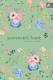 Password Book with A-Z Index: 6x9 Internet Logbook Organizer with Alphabetical Tabs Printed | Large Print | Watercolor Tea Pot Wildflower Design Green