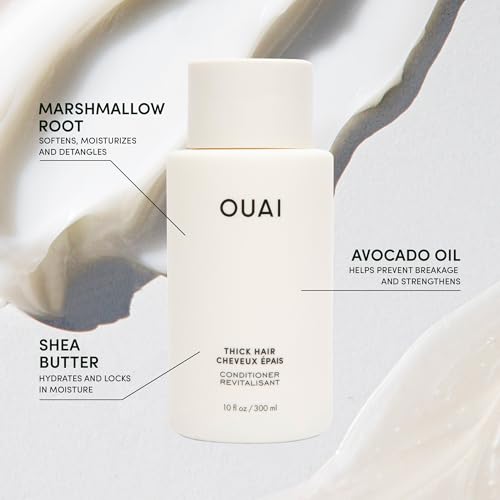 OUAI Thick Hair Conditioner Travel Size - Moisturizing Conditioner for Dry, Frizzy Hair - Keratin, Marshmallow Root, Shea Butter and Avocado Oil - Paraben, Phthalate and Sulfate Free (3 Oz)