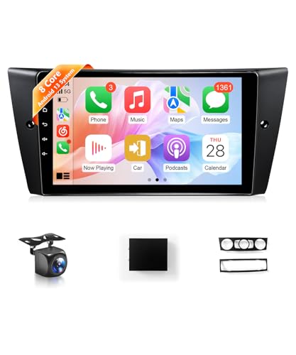 Image of Stereo for BMW 325i 328i 335i E90 E91 E92 E93 2005-2011 Radio with Wireless CarPlay & Android Auto, 9 inch IPS Touch Screen for 328i Car Navigation GPS BT WiFi FM DSP RDS AUX SWC Carmera, No Fiber