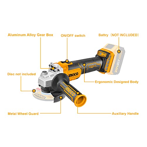 Image of INGCO 20V Cordless Angle Grinder Machine, Cutter machine with Battery and a Fast Charger, Variable Speed Angle Grinder,M10,3000 /8500rpm