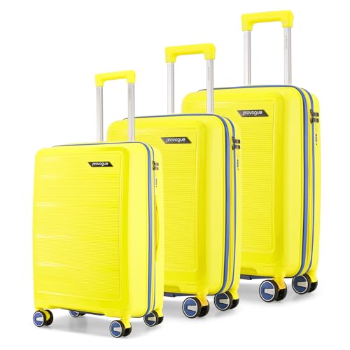 Provogue Spectrum Hard-Sided PP Trolley Bag Set of 3 | Expandable Space with 8 Wheels Trolley Bags for Travel |Lightweight with Combination Lock|5 Year Warranty (Sundrip Yellow)