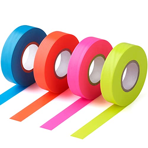 GUFJUCH 800FT Flourescent Flagging Tape Non-Adhesive Plastic Ribbon Neon Marking Roll for Tree Marking Hunting Trail Tape Boundaries and Hazardous Areas Marking 4 Colors 0.78 X 200