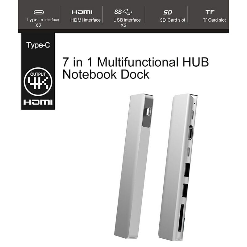 Image of USB HUB USB Type C 7-in-1 Adapter with 3 USB 3.0 Ports, SD&MicroSD Card Slots, HDMI Port and USB PD Pass-Through Charging Port USB C Adapter for MkBook Pro, Windows (USB C to 7 in 1 HUB Dock)