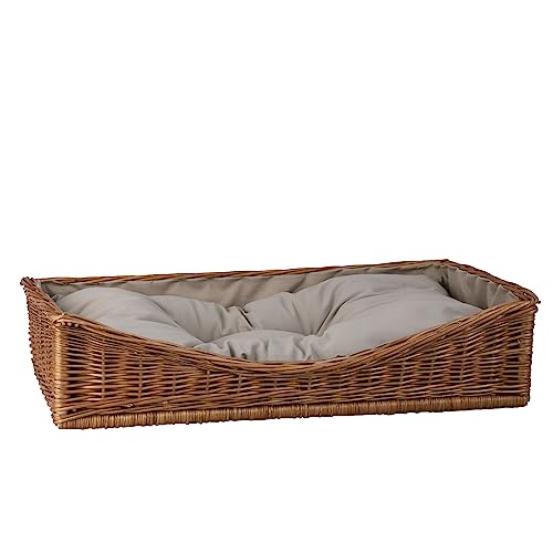 e-wicker24 Alles aus Weide Hundekorb aus Weide für Hund und Katze Hundebett Katzenbett mit Kissen Tierkorb geflochten Katzenkorb rechteckig Liegestuhl 80x50 H10/18