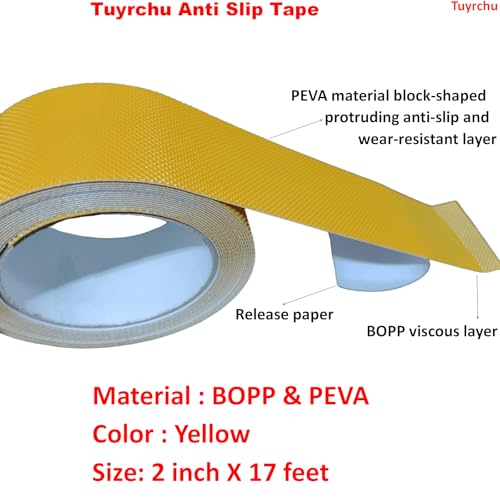 Image of Anti Slip Tape 2 Inch Wide, Waterproof Grip Adhesive Heavy Duty High Traction Friction for Indoor /Outdoor Steps (17 Ft /Yellow).