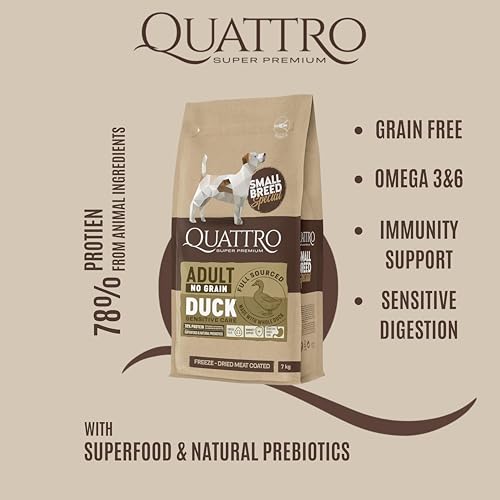Image of Quattro Super Premium Adult Dog Food for Mini Breeds - Duck, 7 kg