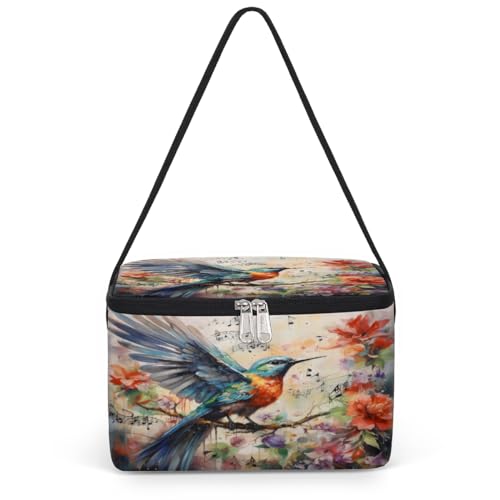 GzLeyigou Humming Bird Lunch Bags for Women Men 9 Cans, Hot & Cold Food Delivery Bag Insulated Grocery Bag Insulated Lunch Box Tropical Flowers Cooler Bag for Office Work Picnic Beach
