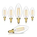 GoBright Dimmable E12 Candelabra LED Light Bulbs 60 Watt Equivalent, 2700K Soft Warm Whit Super Bright 630 Lumen Vintage LED Candle Light Bulb, 6W Clear Glass C32 Chandelier Light Bulbs, 6-Pack