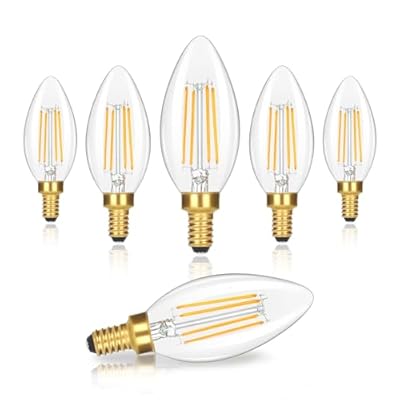 GoBright Dimmable E12 Candelabra LED Light Bulbs 60 Watt Equivalent, 2700K Soft Warm Whit Super Bright 630 Lumen Vintage LED Candle Light Bulb, 6W Clear Glass C32 Chandelier Light Bulbs, 6-Pack