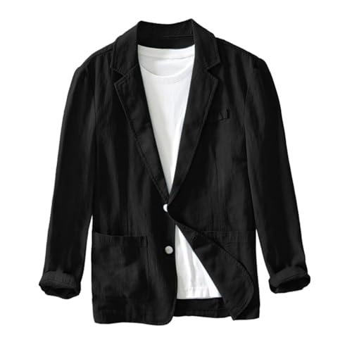 Linen Shirts for Men Lightweight Button Down Blazer Breathable Long Sleeve Business Work Tops Summer Clothes