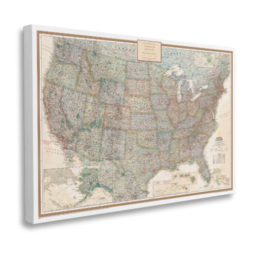 Image of Executive USA Push Pin Map - Detailed National Geographic Travel Tracker - Modern Frameless Canvas Wall Art- Gallery Wrap - 24 inch x 36 inch