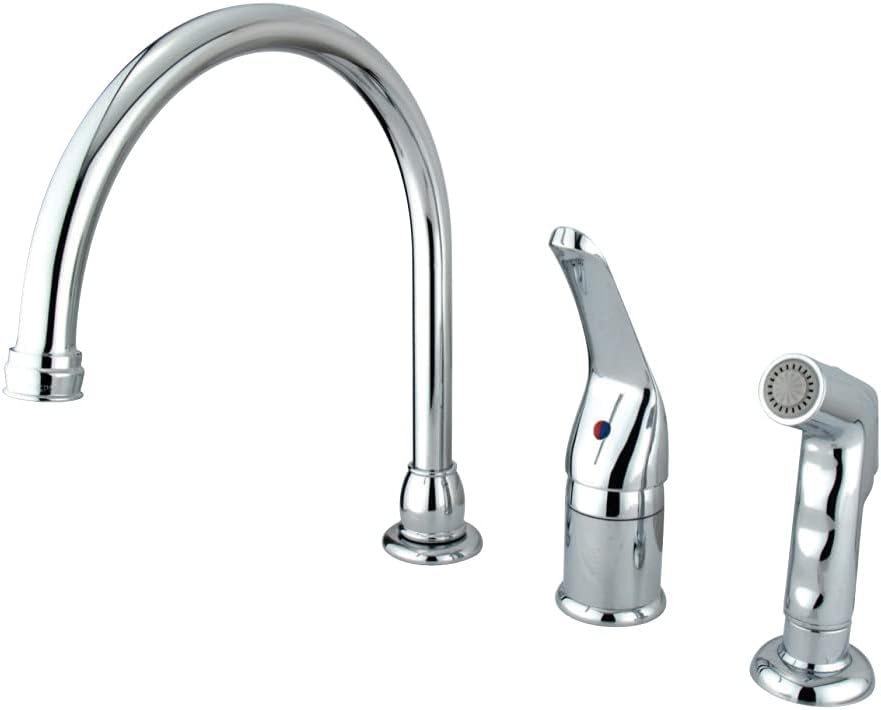 Kingston Brass KB821 Chatham Single Lever Handle Kitchen Faucet with Sprayer without Soap Dispenser, 9-Inch, Polished Chrome