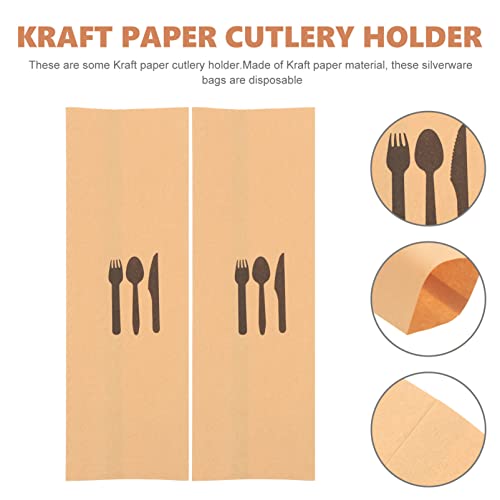 Cabilock Kraft Paper Cutlery Holder 100Pcs Disposable Silverware Sleeves Pockets for Parties Weddings Banquets Restaurant Tableware - Image 2