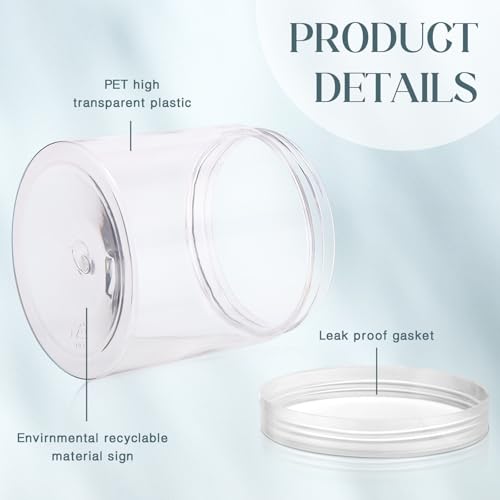 Image of Patelai 4 Pcs Plastic Jars Wide Mouth with Lids,16 Ounce,Clear | Travel Size for Creams Oils, Clear Round Storage Cosmetics Containers, Leak Proof Screw on Lids for Makeup Beauty DIY