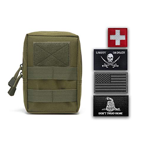 Uphily Tactical Molle Pouches with 4 Patches-Military EDC Pouch Bags, Water-Resistant (Army Green)