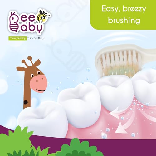 Image of BeeBaby Brush Buddy Baby Toothbrush for Kids 3-6 Years, Ultra Soft Tapered Bristles Toddler Toothbrush for Milk & Permanent Teeth, BPA Free Easy Grip Toothbrush for Sensitive Gums - Orange Giraffe
