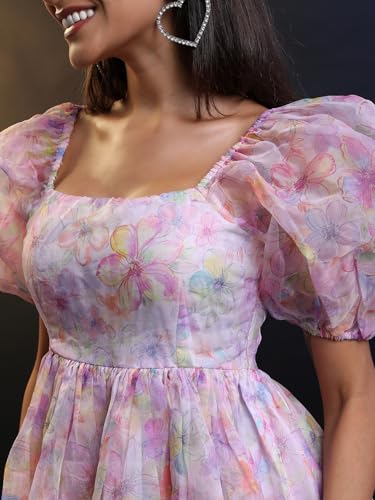 Image of Tokyo Talkies Women's Short Sleeves Square Neck Printed Dresses | Stylish| Party Dresses