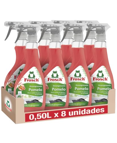 Frosch - Quitagrasas Desengrasante Ecológico Pomelo, Apto para Superficies Alimentarias, Elimina la Grasa sin Esfuerzo - Resultado Brillante y Duradero - Pack de 8 Unidades x 500 ml