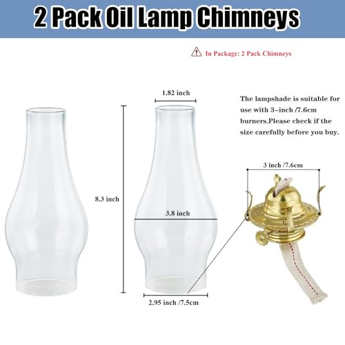 Image of Oil Lamp Chimney Replacement,3 Inch Fitter x 8.3 Inch Tall Kerosene Lamp Globe,Clear Glass Light Globe,Hurricane Lamps Globes Shade Cover,Glass Chimney for Oil Lamps Indoor Use(2 Packs)