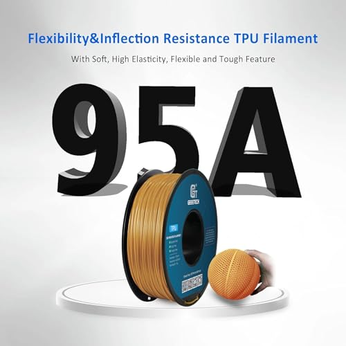 Image of Geeetech TPU Filament 1.75mm, Shore 95A - Flexible 3D Printer Filament with High Elasticity, 1KG (2.2lbs) Spool, Dimensional Accuracy ±0.03mm, Fits Most FDM Printers (Gold)