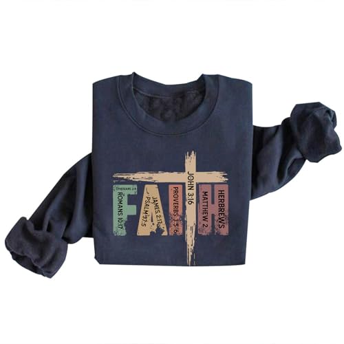 Image of TONGCHEN Faith Cross Christian Sweatshirt Religious Bible Verse Long Sleeve Sweatshirts Pullover Xmas (US, Alpha, 3X-Large, Regular, Regular, Navy Blue)