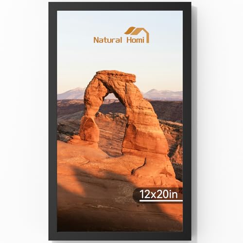 Image of 12x20 Aluminum Metal Picture Frame,Tempered Glass Black Panoramic Picture Frame 12x20, Thin Border 12 x 20 Poster Frame for Wall Mount Horizontal or Vertical