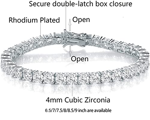 Gmesme 18K White Gold Plated 4.0 Round Cubic Zirconia Classic Tennis Bracelet 7 Inch #TOP3