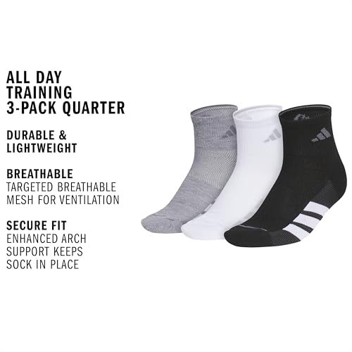 Image of adidas Women's All Day Training Socks 3 Pairs | 3-Pack, Targeted Cushioning, Arch Support, Breathable Moisture-Wicking, Reinforced Heel & Toe, All-Day Comfort