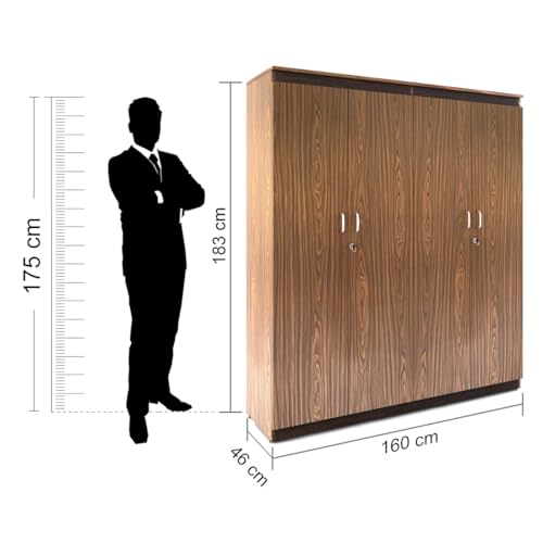Image of Coral 4 Door Wardrobe | Engineered Wood | Mexican Walnut Finish | Hanging Rods, Shelves | Modern Storage Solution for Bedroom | Knock-Down Assembly | 3-Year Warranty