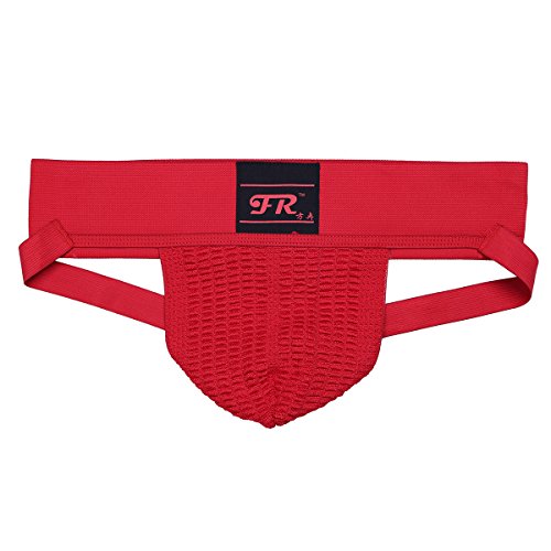 Iefiel Men Wide Waistband Athletic Supporter Jockstrap Breathable Underwear Red M (Waistline 30-43") #TOP1