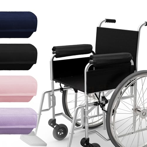SPRING SEAON Wheelchair Accessories Armrest Covers (Pair) Short Plush Memory Foam Pads Non-Slip Bottom Wide Hook-and-Loop Straps Washable for Wheelchair/Transport/Office/Gaming Chairs Black