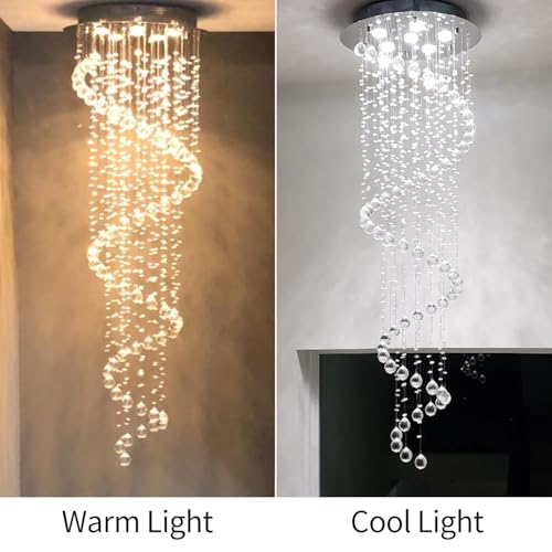Modern Contemporary Swirl Chandelier Lighting for Foyer Dining Room Kitchen Chandelier Fixture Ceiling Light Rain Drop with All Crystal Balls D20'' X H61'' of CRYSTOP - Image 6
