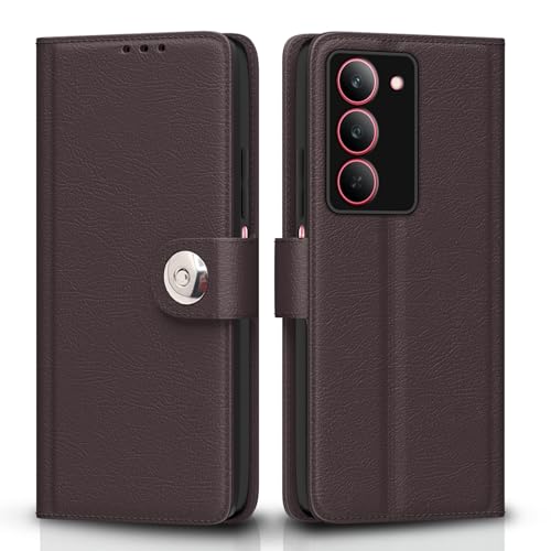 Image of Pikkme Flip Cover Leather Finish | Inside TPU with Card Pockets | Wallet Stand and Shock Proof | Complete Protection Button Flip Case for Realme Narzo 80x 5G / Realme P3x 5G / Realme 14X 5G (Coffee)
