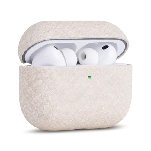 Image of Haobobro Handmade Case - for AirPods Pro 3 Case Cover - Selected Skin-Friendly Vegan Leather, Linen Cloth Style, Drop Protective Hard Cover for AirPods Pro 3rd Generation Earbuds - White Chambray