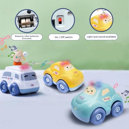 Image of Wembley Pull Back Toy Car For Kids Toddlers 2+ Years With Siren Sound & Light Of Ambulance Police And Fire Brigade Toy Cars With Inbuilt Batteries Birthday Gift For Boys Girls Pack Of 3, Multicolor