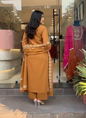 Image of ANNI Designer Women Embroidered Straight Kurta Palazzo Dupatta Set Rayon Viscose Kurti Pant Set Ladies Ethnic Wear for Office Festive Daily Use