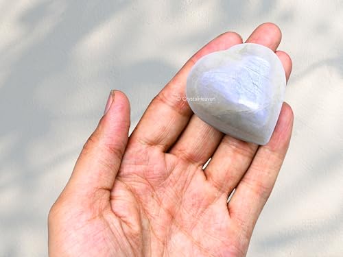 Image of Crystal Heaven Certified Moonstone Heart Palm Pebbles Stones For Anxiety Stress Relief Massage - Aaa Grade Original Healing Gemstone Agate Heart Palm Stone For Yoga Meditation Spiritual