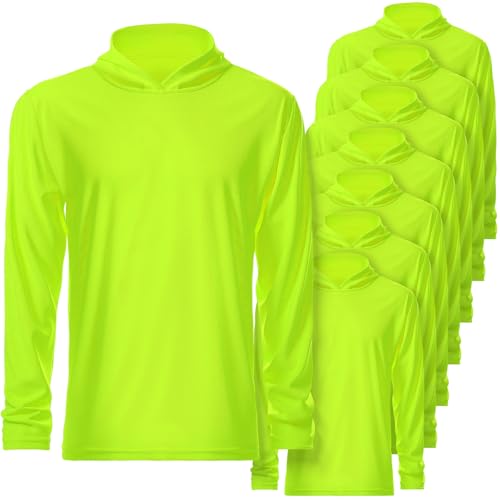 8 Packs Sun Protection Long Sleeve T-Shirts with Hood UPF 50+ Men's Hooded Quick Dry Breathable UV Athletic Shirts Rash Guards SPF UV for Hiking Fishing Swim Cycling Running(XL, Green)