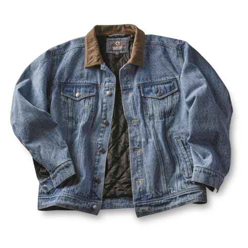 Guide Gear Men’s Quilt-Lined Denim Jacket 2.0; Cotton Button Down Cowboy Jean Coat