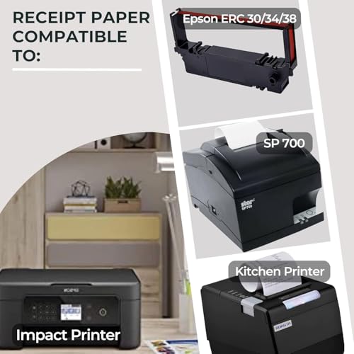 BAM POS 1-warstwowe rolki papieru pokwitowań – jasny biały papier do drukarek kuchennych, nadaje się do drukowania biletów kuchennych i paragonów zamówień, 7 cm x 380 cm, biały – (24 rolki w pudełku)