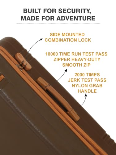 Image of Teakwood Cabin Size 8 Wheels Trolley Bag, Hard Cabin with Zipper Closure, Adjustable Push Button & Cross Side Strap, Number Lock System 360 Degree (Small, Brown)
