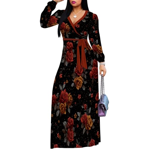Image of PinkPatty Women's Long Sleeve Maxi Dress Plus Size Casual V Neck Wrap Dress with Pockets&Belt